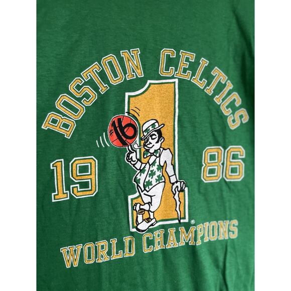 Vintage Boston Celtics 1986 World Champions Artex T-Shirt 50/50 USA Green Sz M - Picture 3 of 7